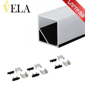 Պրոֆիլ ալյումինից արտաքին ուղիղ անկյուն, լուս. Ժապավենի, արծաթ VELA 6 խցան, 6 ամրակ