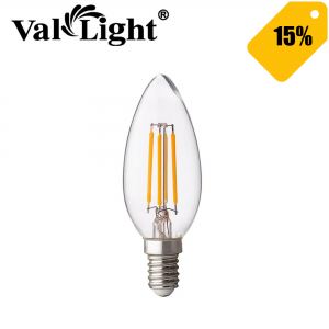 Լամպ լուսադիոդ ֆիլամեն C35 բալբ մոմ VALLIGHT 6W, E14, 4200K