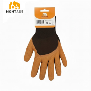 Ձեռնոց սինթետիկ թելից լատեքսապատ փրփրացված, շագանակագույն MONTAGE 50գր N10 կախիչով