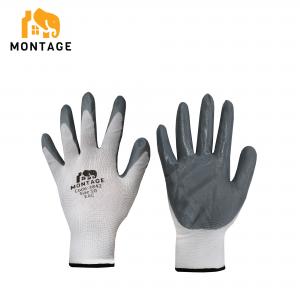 Ձեռնոց սինթետիկ թելից նիտրիլապատ, սպիտակ-մոխրագույն MONTAGE 40գր, N10