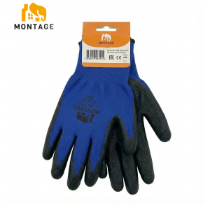 Ձեռնոց սինթետիկ թելից նիտրիլապատ, կապույտ-սև MONTAGE 57գր, N10 կախիչով