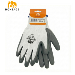 Ձեռնոց սինթետիկ թելից նիտրիլապատ, սպիտակ-մոխրագույն MONTAGE 40գր, N10 կախիչով
