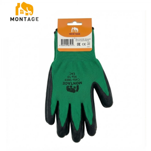 Ձեռնոց սինթետիկ թելից նիտրիլապատ, կանաչ-սև MONTAGE 38գր  N10 կախիչով