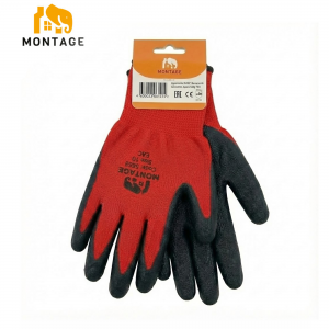 Ձեռնոց սինթետիկ թելից նիտրիլապատ, կարմիր-սև MONTAGE 38գր, N10 կախիչով