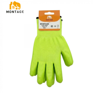 Ձեռնոց սինթետիկ թելից նիտրիլապատ, կանաչ MONTAGE 38գր, N10 կախիչով