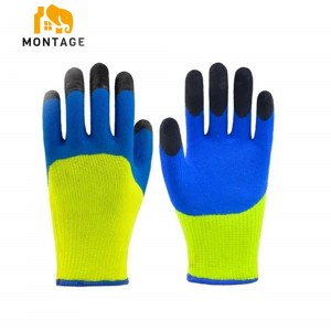 Ձեռնոց սինթետիկ թելից լատեքսապատ փրփրացված, դեղին կապույտ սև MONTAGE 50գր, N10