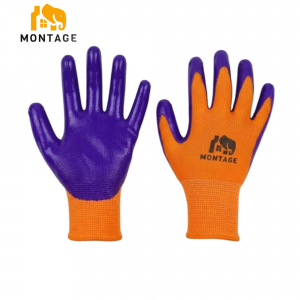 Ձեռնոց սինթետիկ թելից նիտրիլապատ, գազարագույն մանուշակագույն MONTAGE 45գր, N10