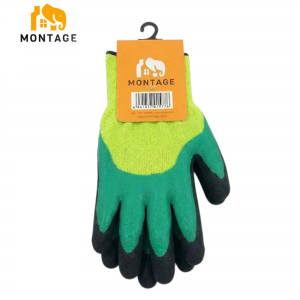 Ձեռնոց սինթետիկ թելից լատեքսապատ փրփրացված, կանաչ կանաչ սև MONTAGE 50գր, N10 կախիչով