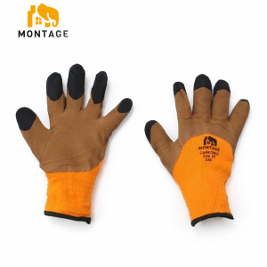 Ձեռնոց սինթետիկ թելից լատեքսապատ կրկնակի փրփրացված, գազար-շագանակագույն-սև MONTAGE 80գր  N10