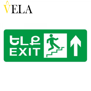 Ցուցանակ վթարային լույսով երկկողմանի, աստիճանավանդակ վերև ելք, կախիչով VELA 3W