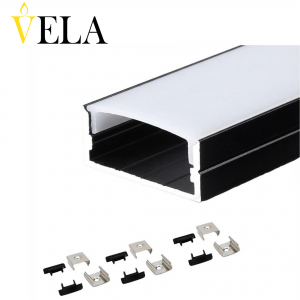 Պրոֆիլ ալյումինից 23.29x9.7x3000մմ արտաքին ուղղանկյուն, լուսադիոդ Ժապավենի, սև VELA 6 խցան, 6 ամրակ